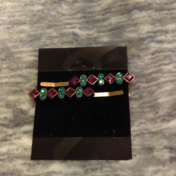 Teal and purple rhinestone bobby pins - Picture 1 of 3